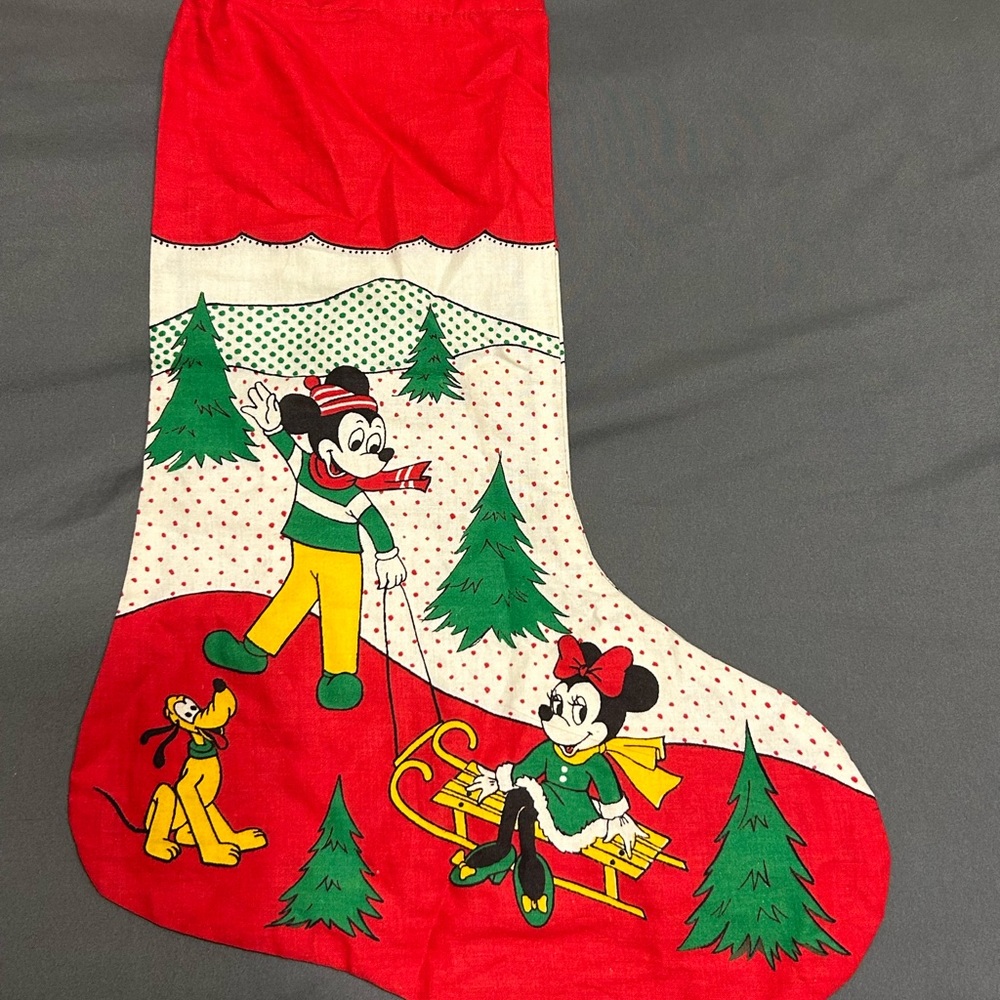Vintage‎ Christmas Stocking Mickey Mouse Minnie Mouse Pluto Handmade